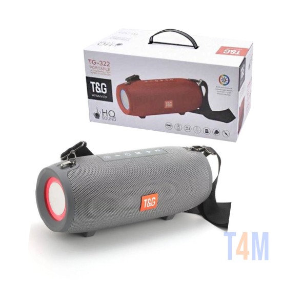 COLUNA DE SOM SEM FIO T&G TG-322 FM/AUX/USB 20W CINZA